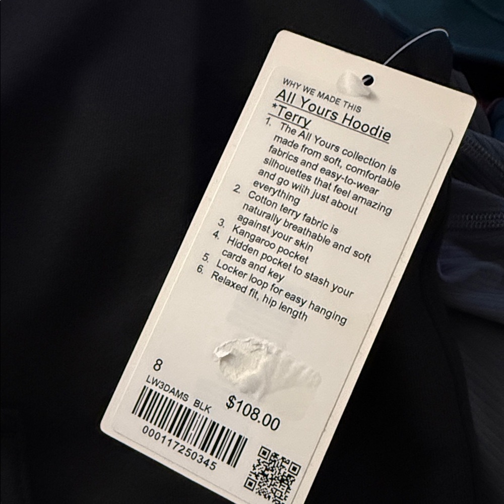 NWT Lululemon Black French Terry Hoodie Size 8 - Picture 6 of 6